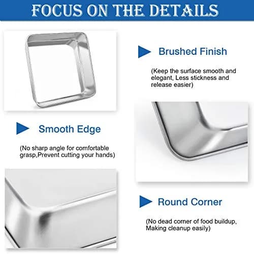 P&P CHEF Square Baking Pan 8x8 Inch (20.3x20.3 cm) - Set of 2 | Heavy Duty Stainless Steel thumbnail 3
