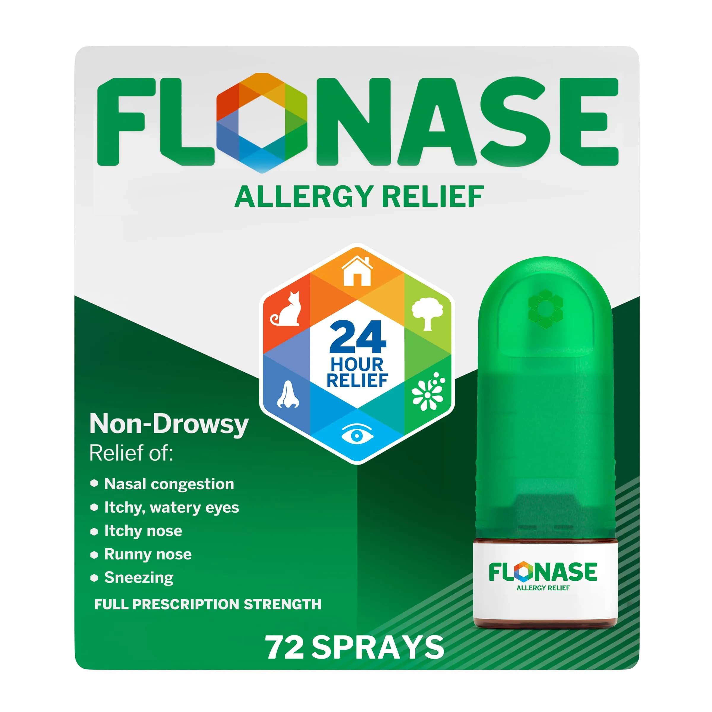 Flonase Allergy Relief Nasal Spray Fluticasone Propionate 50mcg 72 Sprays | Non-Drowsy 24-Hour Multi-Symptom Relief - main product image
