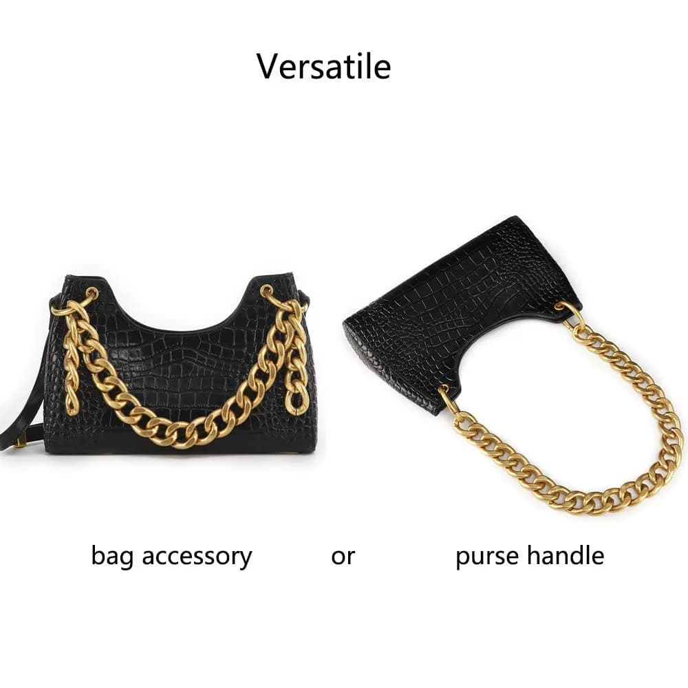 Xiazw Heavy Chunky Aluminum Metal Purse Handle Bag Chain Strap 23 Inches (Gold) | Punk Design with Snap Hooks - view 6