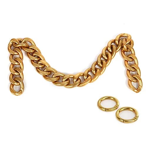Xiazw Heavy Chunky Aluminum Metal Purse Handle Bag Chain Strap 23 Inches (Gold) | Punk Design with Snap Hooks thumbnail 1