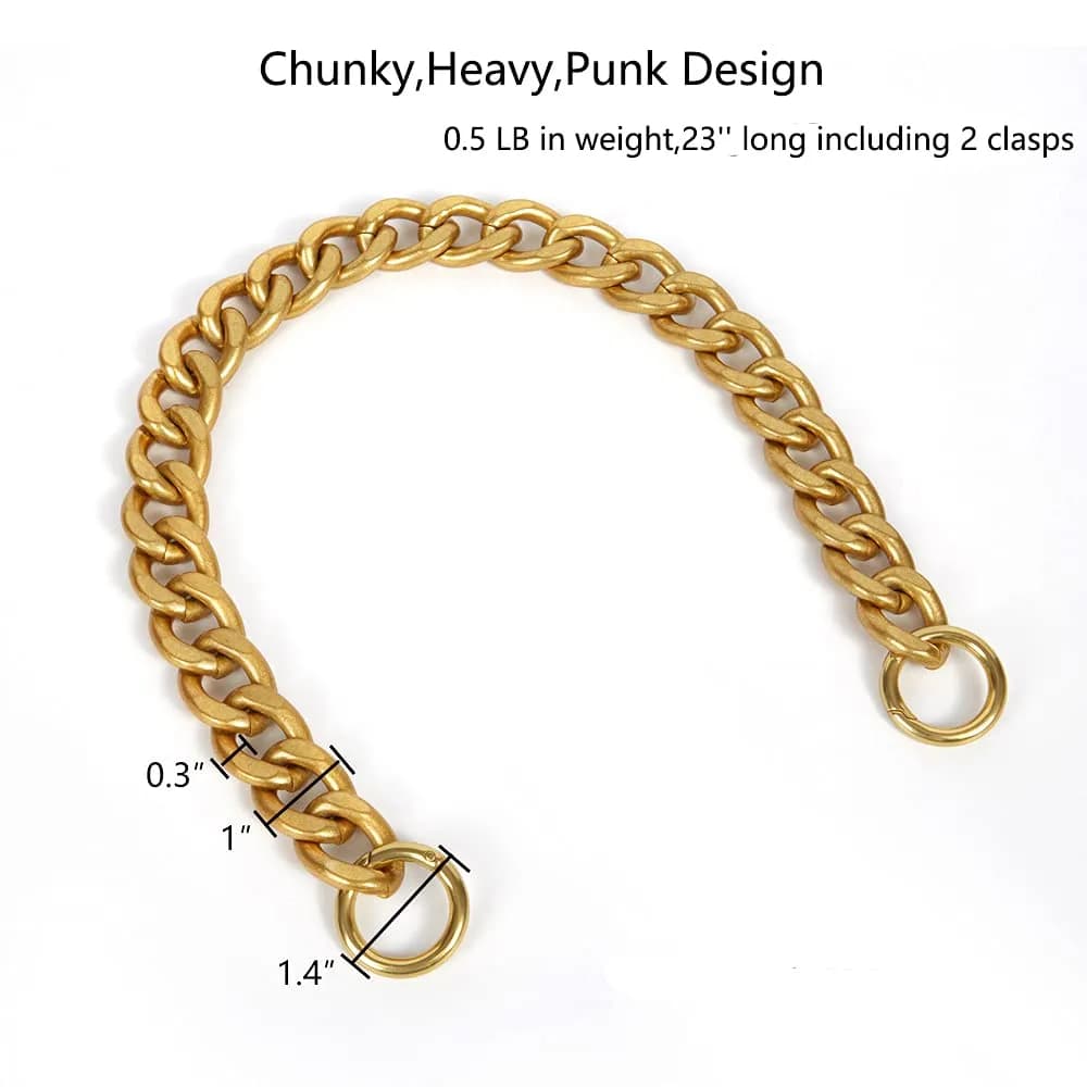 Xiazw Heavy Chunky Aluminum Metal Purse Handle Bag Chain Strap 23 Inches (Gold) | Punk Design with Snap Hooks - view 2