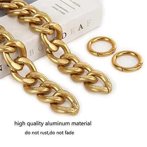 Xiazw Heavy Chunky Aluminum Metal Purse Handle Bag Chain Strap 23 Inches (Gold) | Punk Design with Snap Hooks thumbnail 3