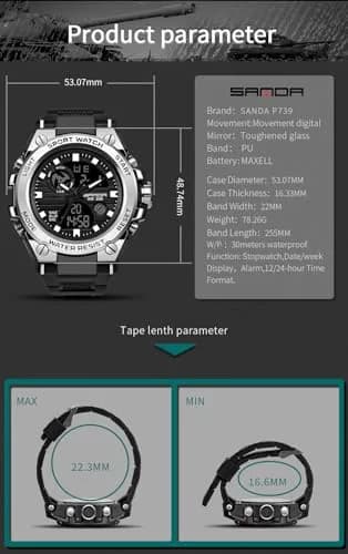 AIMES Men's Sport Watch 53mm (2.1 inch) | Dual Time Zone Military Watch with LED Alarm & Stopwatch thumbnail 6