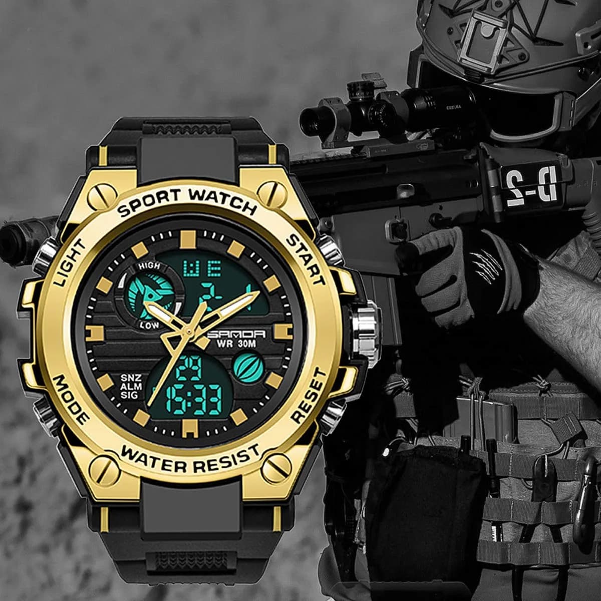 AIMES Men's Sport Watch 53mm (2.1 inch) | Dual Time Zone Military Watch with LED Alarm & Stopwatch - view 2