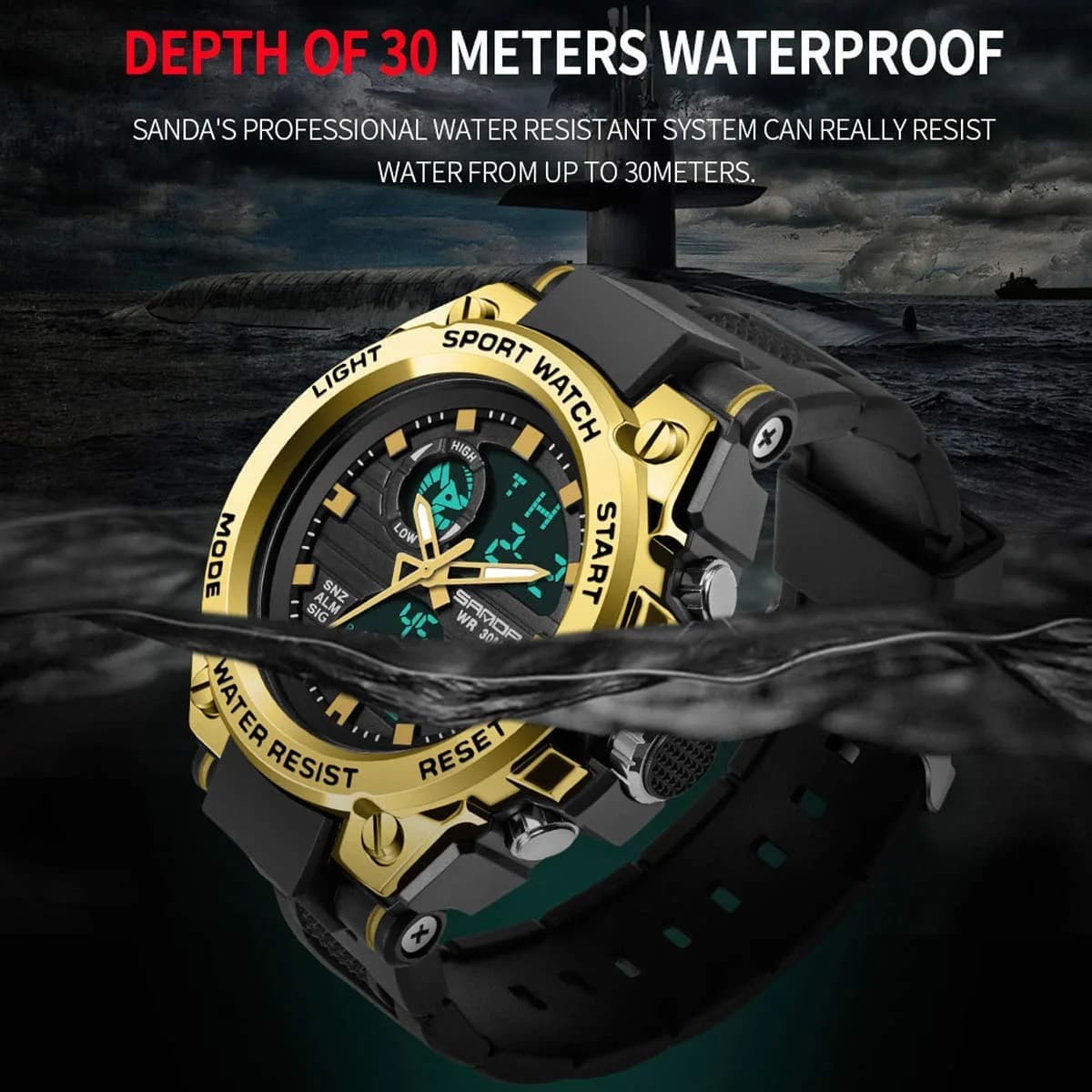 AIMES Men's Sport Watch 53mm (2.1 inch) | Dual Time Zone Military Watch with LED Alarm & Stopwatch - view 4