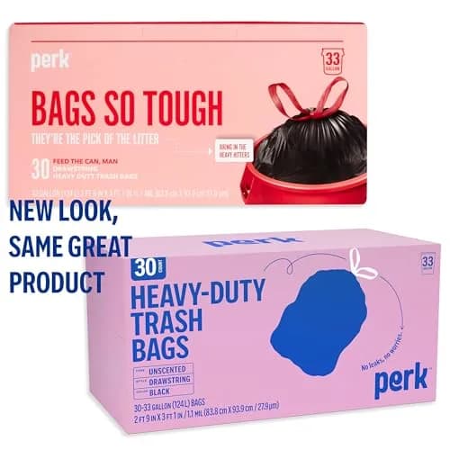 Perk Black Kitchen Trash Bags 33 Gallon | Heavy-Duty Drawstring Liners for Home & Office thumbnail 2