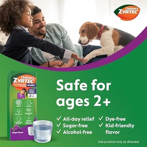 Zyrtec Children's Allergy Relief Syrup 8 fl. oz | Grape Flavor, 5 mg Cetirizine, Dye-Free, Sugar-Free, 24-Hour Relief, For Kids 2+ thumbnail 4