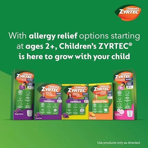 Zyrtec Children's Allergy Relief Syrup 8 fl. oz | Grape Flavor, 5 mg Cetirizine, Dye-Free, Sugar-Free, 24-Hour Relief, For Kids 2+ thumbnail 5