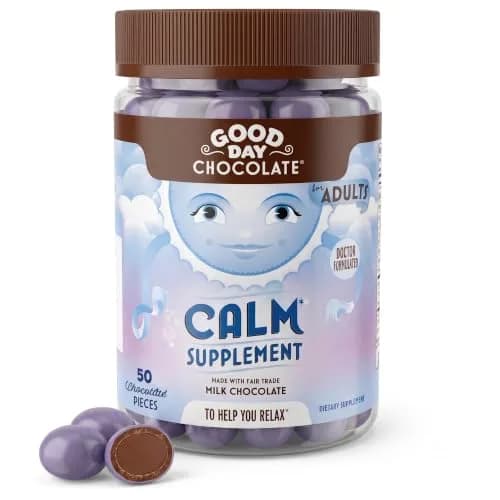 Good Day Chocolate Natural Calming Supplement for Adults, 50 Pieces | Magnesium & Chamomile Blend for Stress Relief thumbnail 1