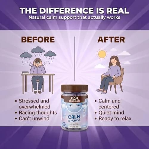 Good Day Chocolate Natural Calming Supplement for Adults, 50 Pieces | Magnesium & Chamomile Blend for Stress Relief thumbnail 6