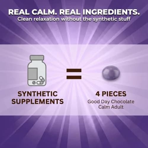 Good Day Chocolate Natural Calming Supplement for Adults, 50 Pieces | Magnesium & Chamomile Blend for Stress Relief thumbnail 7