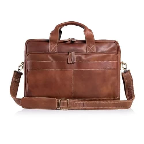 KomalC Leather Briefcase 16-inch Laptop Messenger Bag Satchel for Men and Women | Top Grain Buffalo Leather, YKK Zippers, Trolley Compatible thumbnail 6