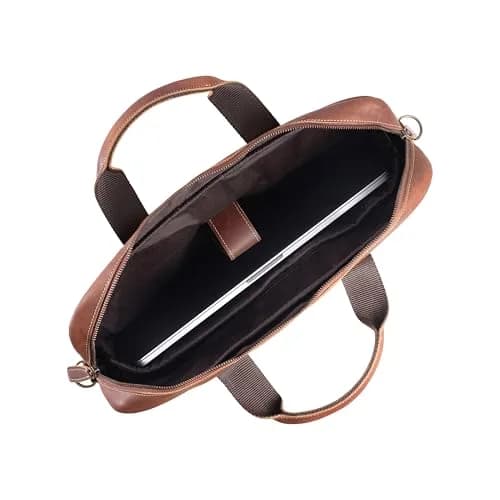 KomalC Leather Briefcase 16-inch Laptop Messenger Bag Satchel for Men and Women | Top Grain Buffalo Leather, YKK Zippers, Trolley Compatible thumbnail 3