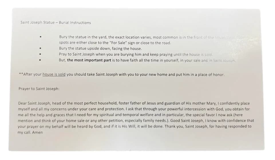 Westmon Works Saint Joseph Statue Home Seller Kit with Prayer Card | Catholic Home Sale Ritual (120 chars) thumbnail 4