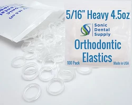 Sonic Dental Supply Clear 4.5 oz Orthodontic Elastic Rubber Bands 100 Pack (5/16 inch) | Latex-Free, Heavy Force thumbnail 1