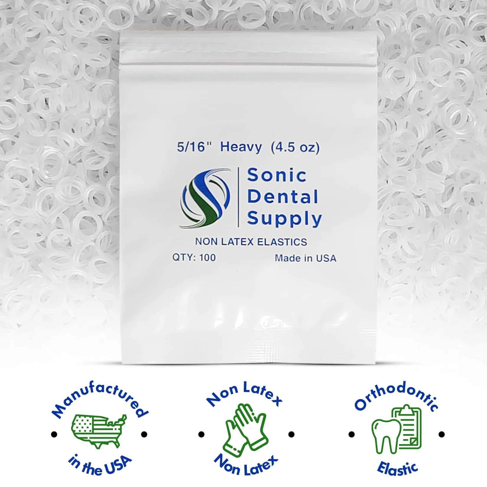 Sonic Dental Supply Clear 4.5 oz Orthodontic Elastic Rubber Bands 100 Pack (5/16 inch) | Latex-Free, Heavy Force - view 2