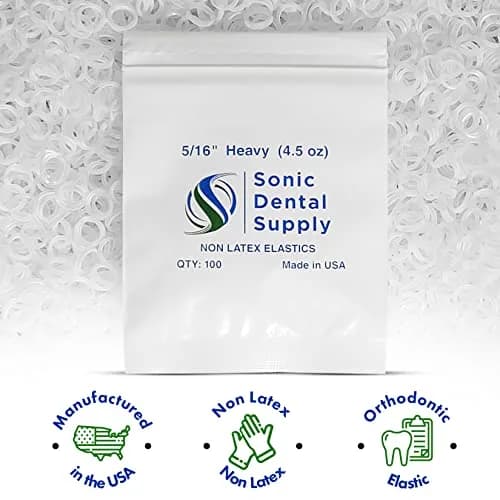 Sonic Dental Supply Clear 4.5 oz Orthodontic Elastic Rubber Bands 100 Pack (5/16 inch) | Latex-Free, Heavy Force thumbnail 2