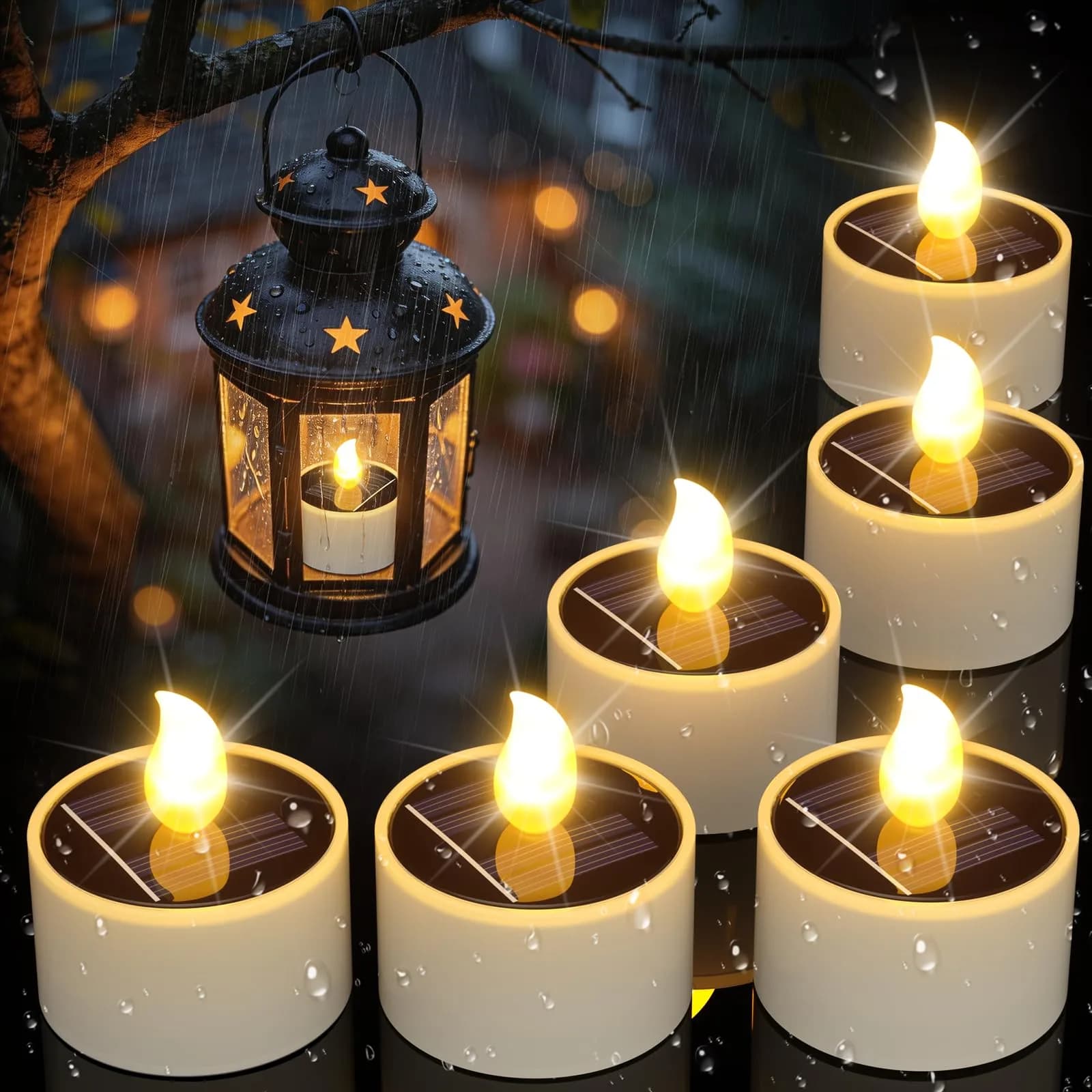 PChero Solar Tea Lights Outdoor, 6 Pack, IP65 Waterproof, Dusk to Dawn Flameless Flickering LED Candles, 2" Votive Size, Warm White Glow | 5.08cm (2") — Round Shape