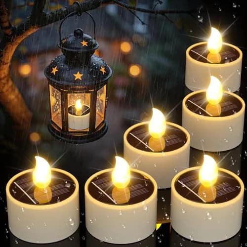 PChero Solar Tea Lights Outdoor, 6 Pack, IP65 Waterproof, Dusk to Dawn Flameless Flickering LED Candles, 2" Votive Size, Warm White Glow | 5.08cm (2") thumbnail 1