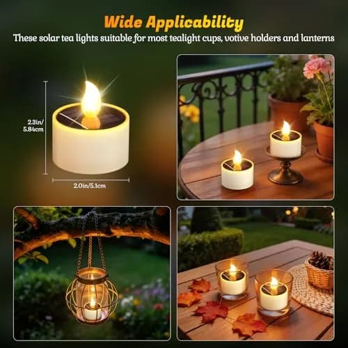 PChero Solar Tea Lights Outdoor, 6 Pack, IP65 Waterproof, Dusk to Dawn Flameless Flickering LED Candles, 2" Votive Size, Warm White Glow | 5.08cm (2") thumbnail 6