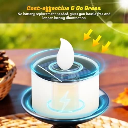 PChero Solar Tea Lights Outdoor, 6 Pack, IP65 Waterproof, Dusk to Dawn Flameless Flickering LED Candles, 2" Votive Size, Warm White Glow | 5.08cm (2") thumbnail 7