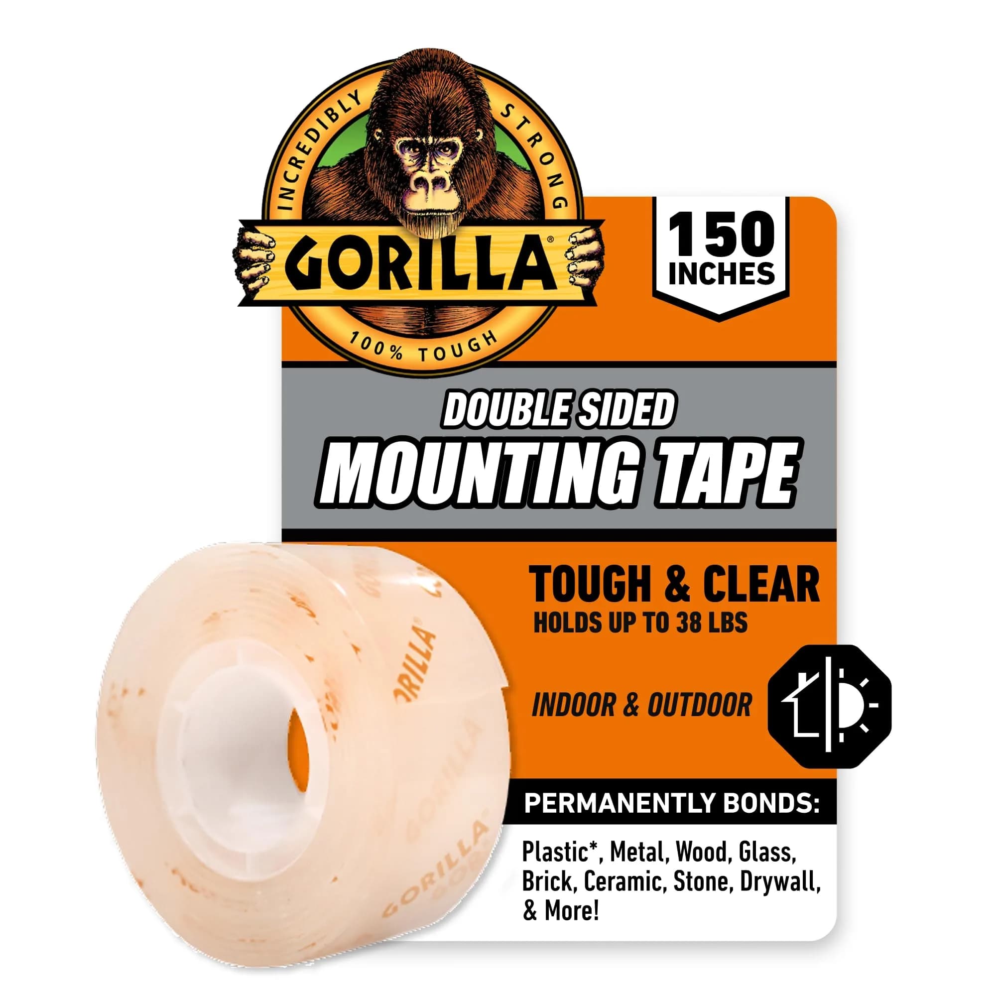 Gorilla Tough & Clear Double Sided Mounting Tape 1" x 150" (Pack of 12) | Weatherproof Clear Adhesive - main product image