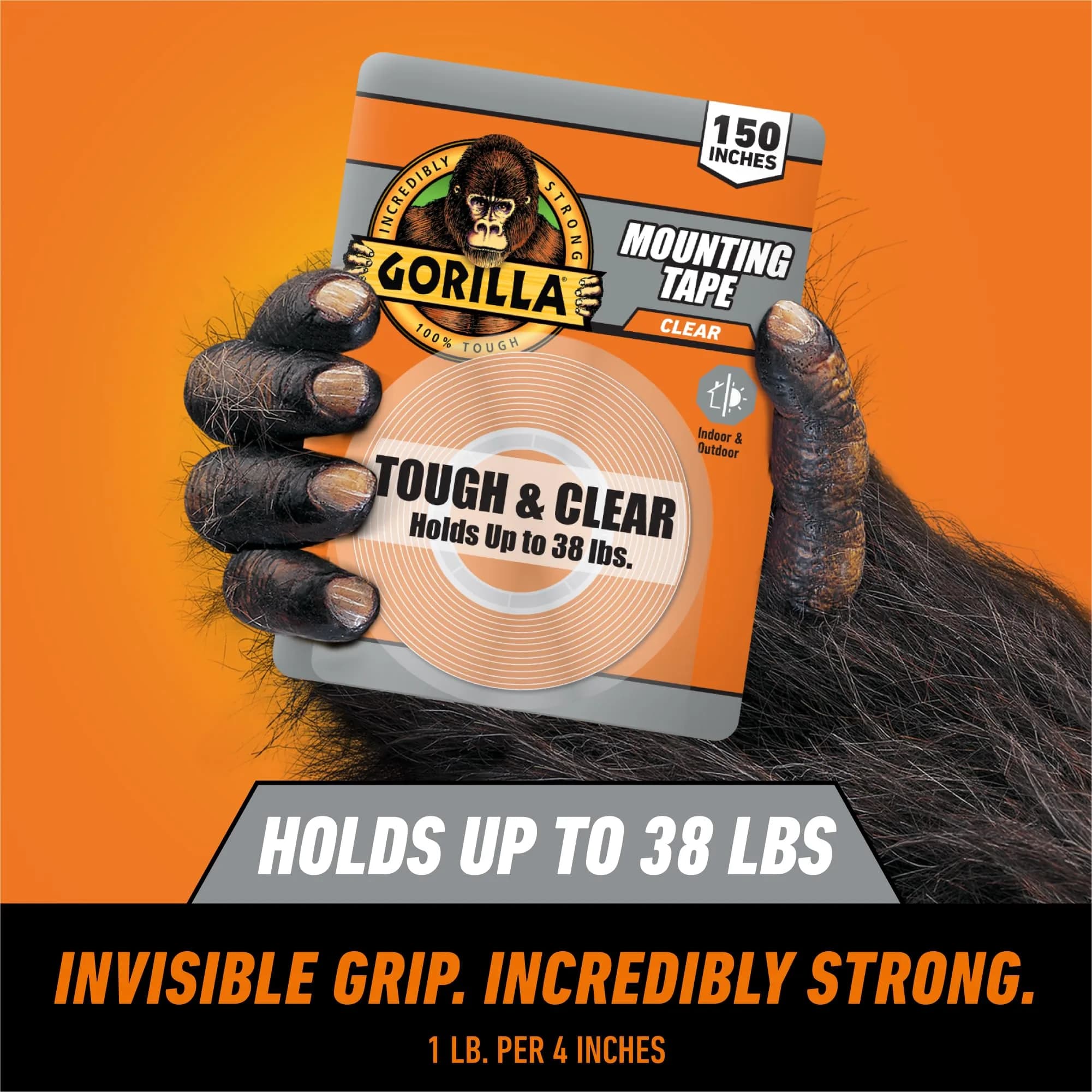 Gorilla Tough & Clear Double Sided Mounting Tape 1" x 150" (Pack of 12) | Weatherproof Clear Adhesive - view 2