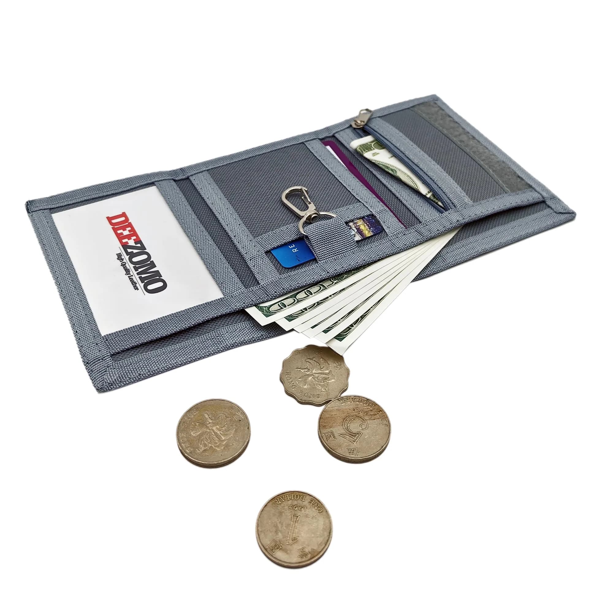 AI-DEE Stripe RFID Trifold Canvas Outdoor Sports Wallet for Kids with Hook & Loop Closure - view 2