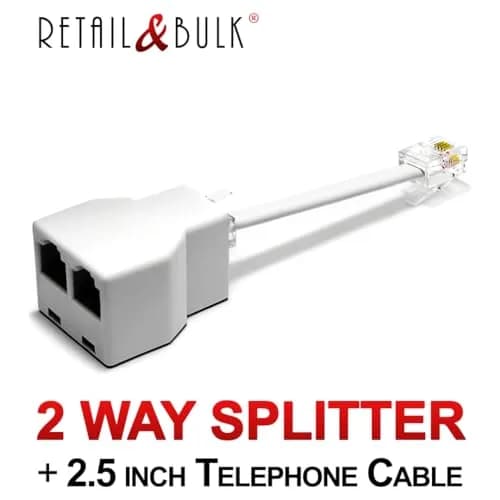 RetailAndBulk Phone Jack Splitter for Landline RJ11 6P4C | Dual Jack Adapter with 2.5 Inch Cable, Made in USA thumbnail 7
