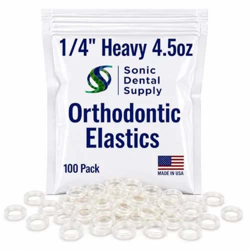 Sonic Dental Supply Clear Elastic Rubber Bands 1/4 inch Heavy 4.5 oz (100 Pack) | Latex-Free Orthodontic Bands for Braces, Hair Braids, Crafts thumbnail 1