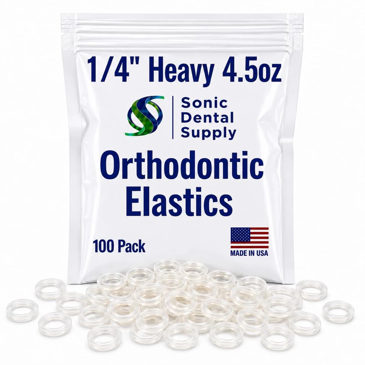 Sonic Dental Supply Clear Elastic Rubber Bands 1/4 inch Heavy 4.5 oz (100 Pack) | Latex-Free Orthodontic Bands for Braces, Hair Braids, Crafts — Clear