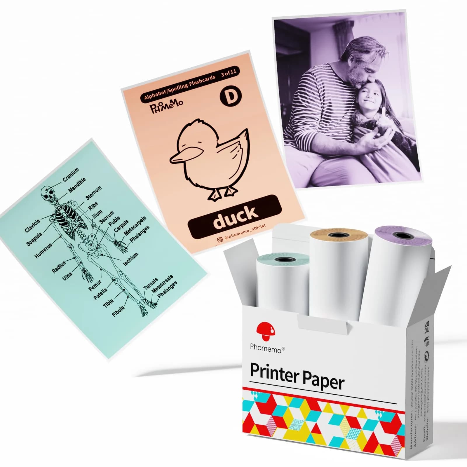 Phomemo M02/M02S/M02 Pro Paper 3 Rolls | Bright White Thermal Photo Paper for Portable Bluetooth Printer