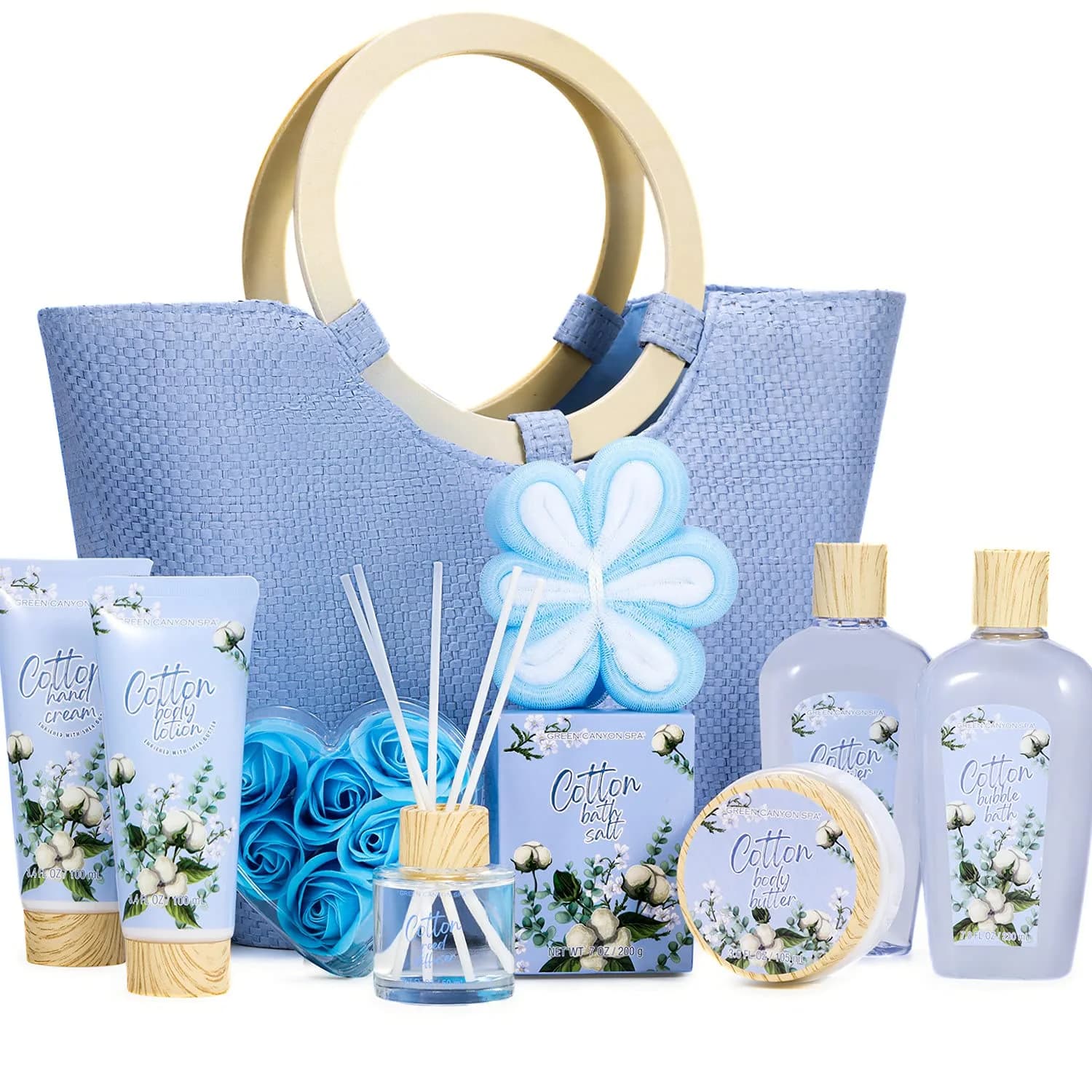Green Canyon Spa 10pc Cotton Spa Gift Baskets for Women | Complete Spa Experience Set - main product image