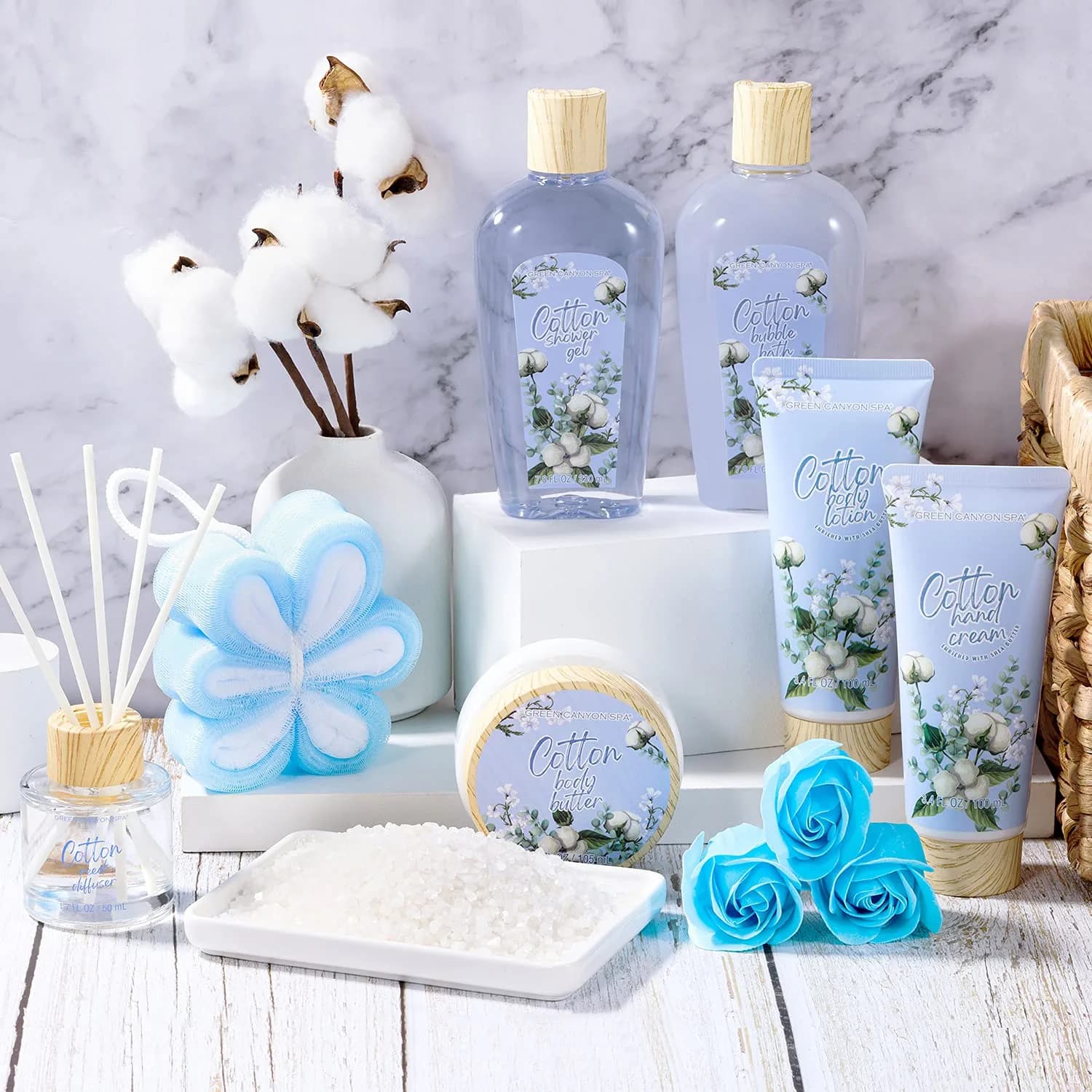 Green Canyon Spa 10pc Cotton Spa Gift Baskets for Women | Complete Spa Experience Set - view 3