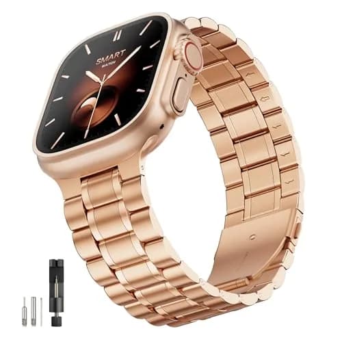 Bestig Stainless Steel Metal Band Compatible with Apple Watch 38mm/40mm/41mm/42mm | Rose Gold 5-Bead Bracelet thumbnail 1