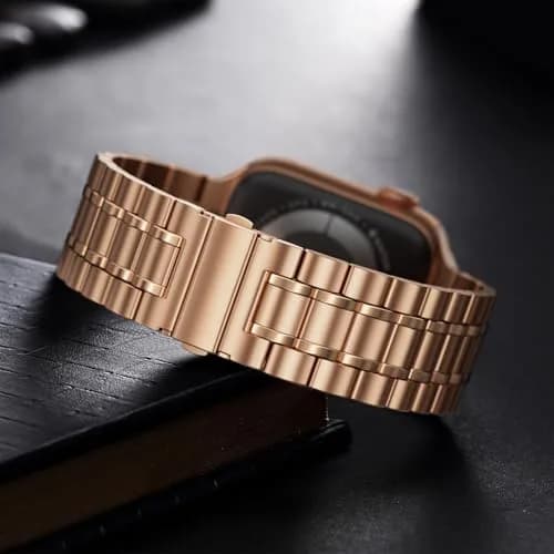 Bestig Stainless Steel Metal Band Compatible with Apple Watch 38mm/40mm/41mm/42mm | Rose Gold 5-Bead Bracelet thumbnail 8