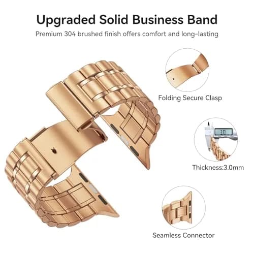 Bestig Stainless Steel Metal Band Compatible with Apple Watch 38mm/40mm/41mm/42mm | Rose Gold 5-Bead Bracelet thumbnail 4