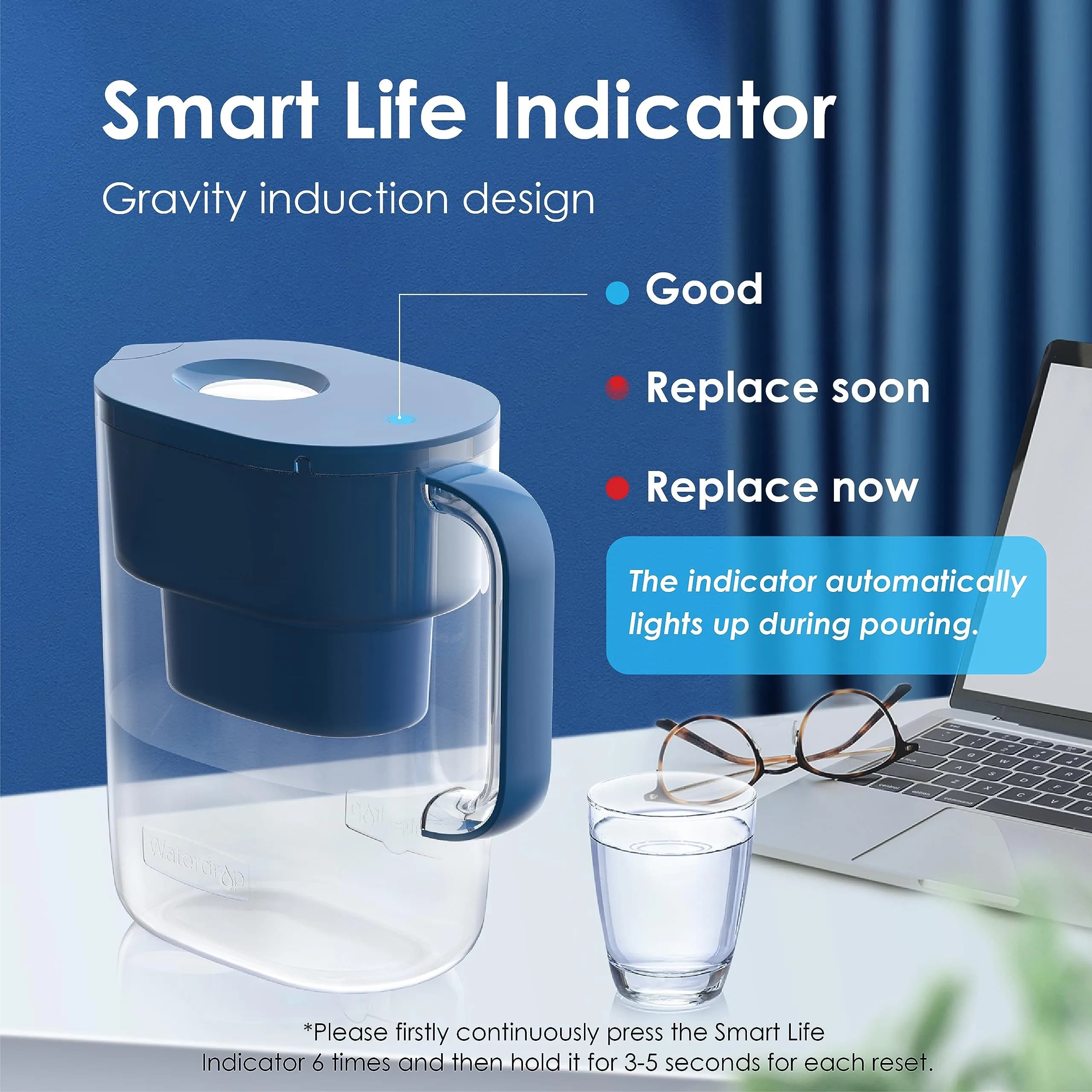 Waterdrop PT-07C Water Filter Pitcher, 10-Cup, 2.37L (0.62 Gal) | NSF Certified, 200-Gallon Long-Life Filter - view 7