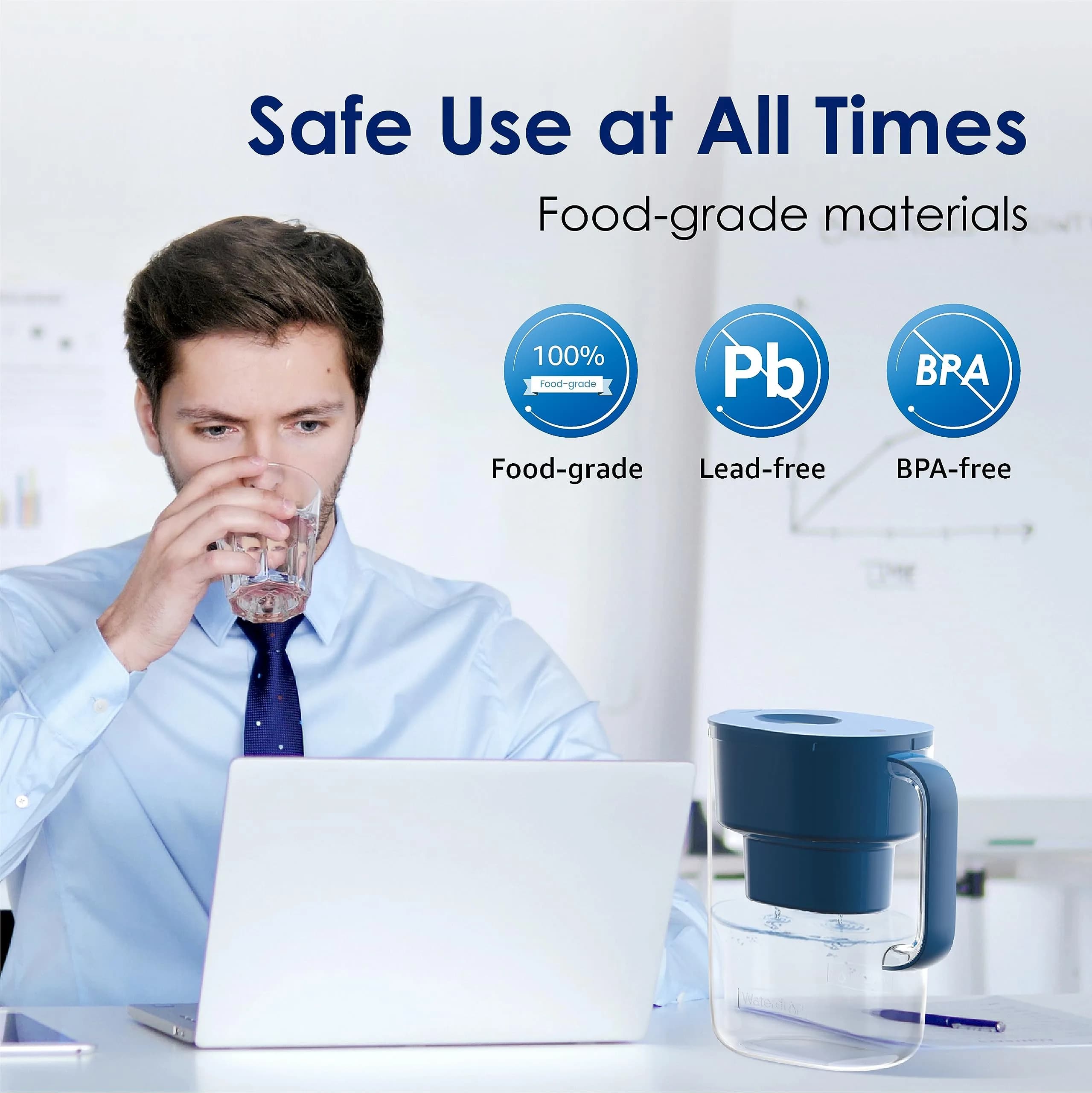 Waterdrop PT-07C Water Filter Pitcher, 10-Cup, 2.37L (0.62 Gal) | NSF Certified, 200-Gallon Long-Life Filter - view 8