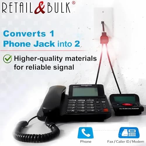 RetailAndBulk Phone Jack Splitter for Landline RJ11 6P4C | Reliable 2-Way Adapter with Custom Cables (en_US) thumbnail 3