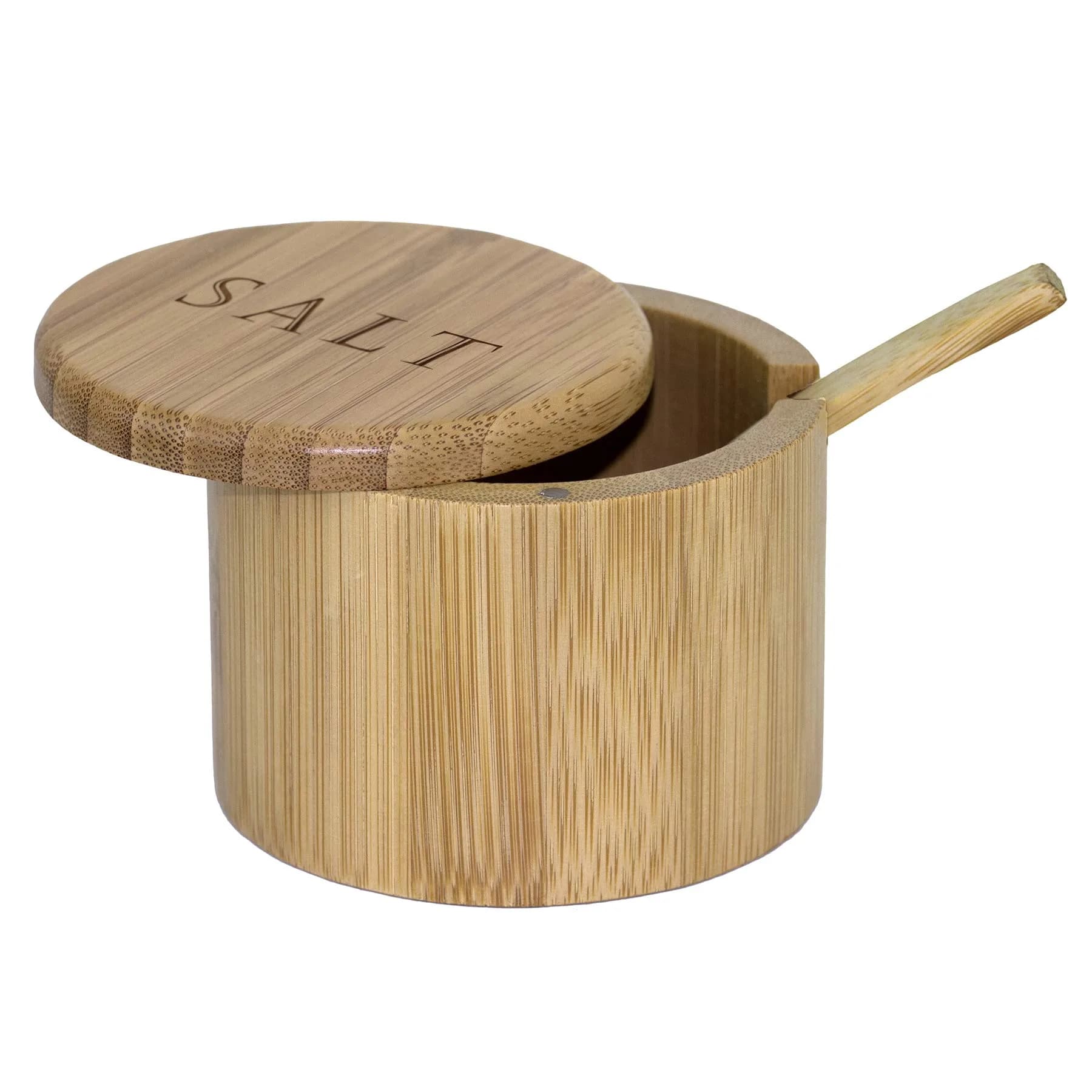 Totally Bamboo Salt Cellar with Spoon & Magnetic Lid, 177ml (6 oz) Capacity | Farmhouse Style Kitchen Storage — "Salt" Engraved W/Spoon