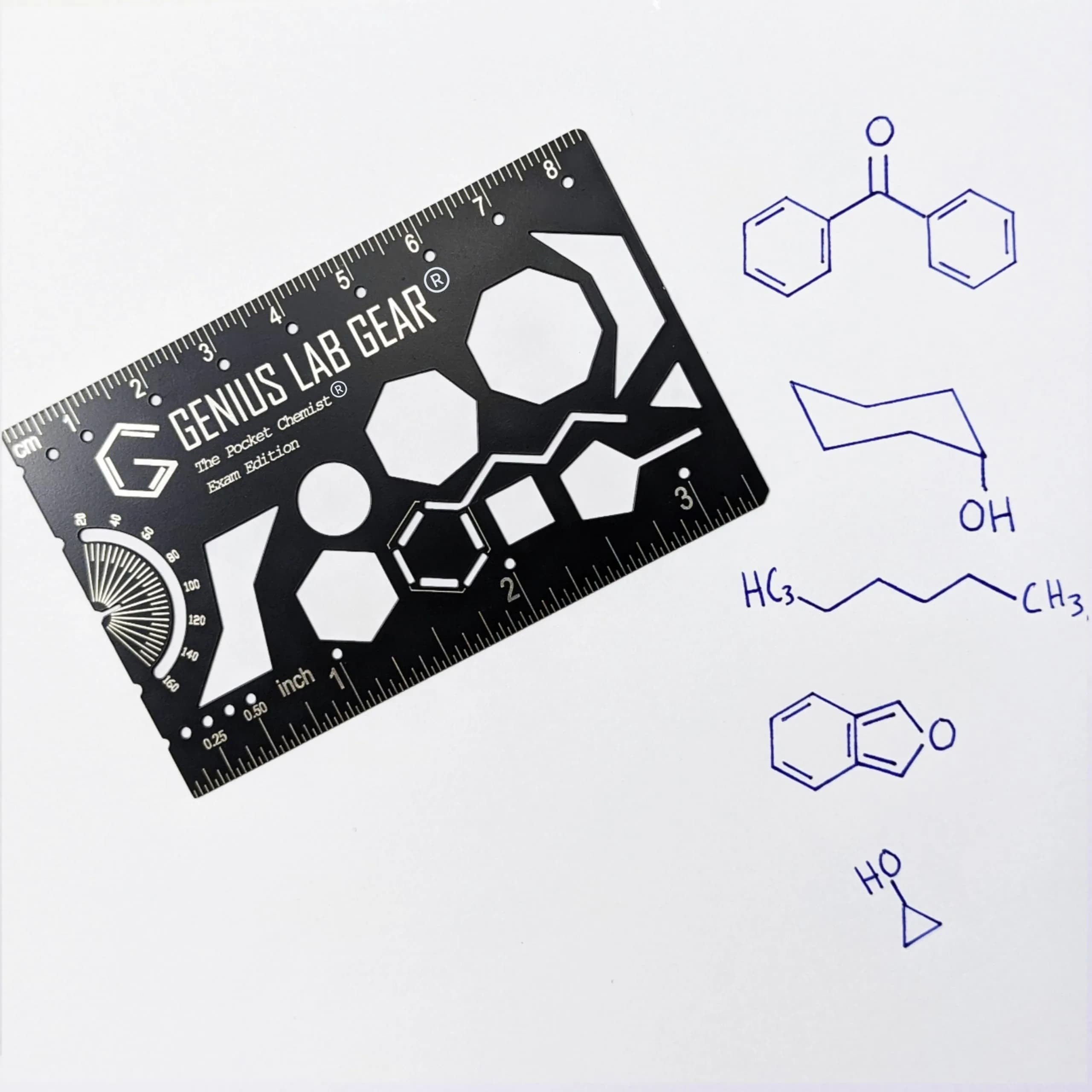 Genius Lab Gear Pocket Chemist Exam Edition: Organic Chemistry Metal Stencil Template 3 in. | Precision Lab Tool for Students & Chemists — Black
