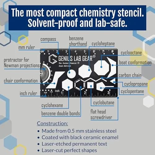 Genius Lab Gear Pocket Chemist Exam Edition: Organic Chemistry Metal Stencil Template 3 in. | Precision Lab Tool for Students & Chemists thumbnail 6