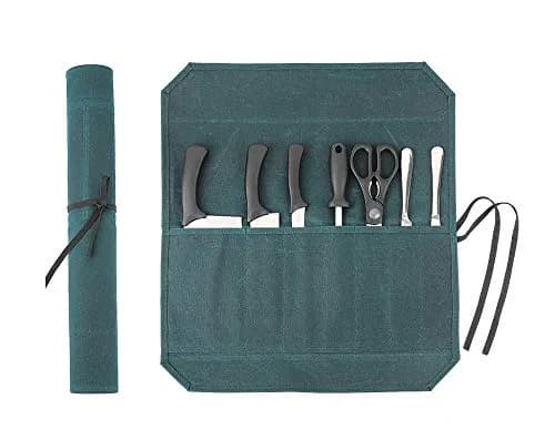 Denifiter Heavy Duty Waxed Canvas Chef Knife Roll Bag with 7 Slots & 17" Capacity | Waterproof & Durable Dark Green thumbnail 1