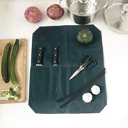 Denifiter Heavy Duty Waxed Canvas Chef Knife Roll Bag with 7 Slots & 17" Capacity | Waterproof & Durable Dark Green thumbnail 5