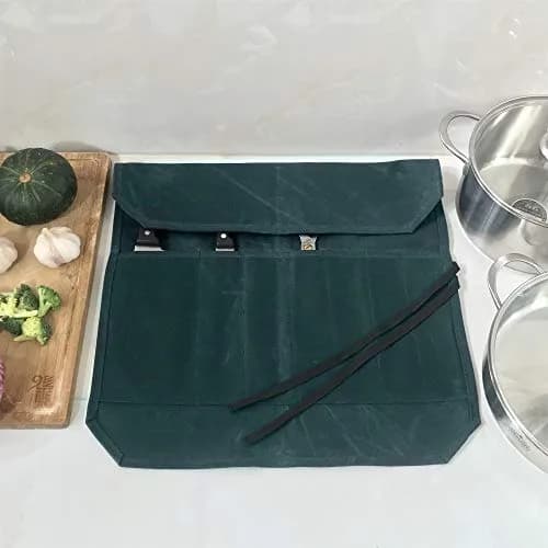 Denifiter Heavy Duty Waxed Canvas Chef Knife Roll Bag with 7 Slots & 17" Capacity | Waterproof & Durable Dark Green thumbnail 6