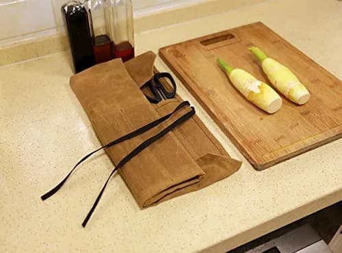 Denifiter Waxed Canvas Knife Roll Bag - 7 Pockets, 55cm x 44cm Khaki | Durable & Water-Resistant for Chefs thumbnail 7