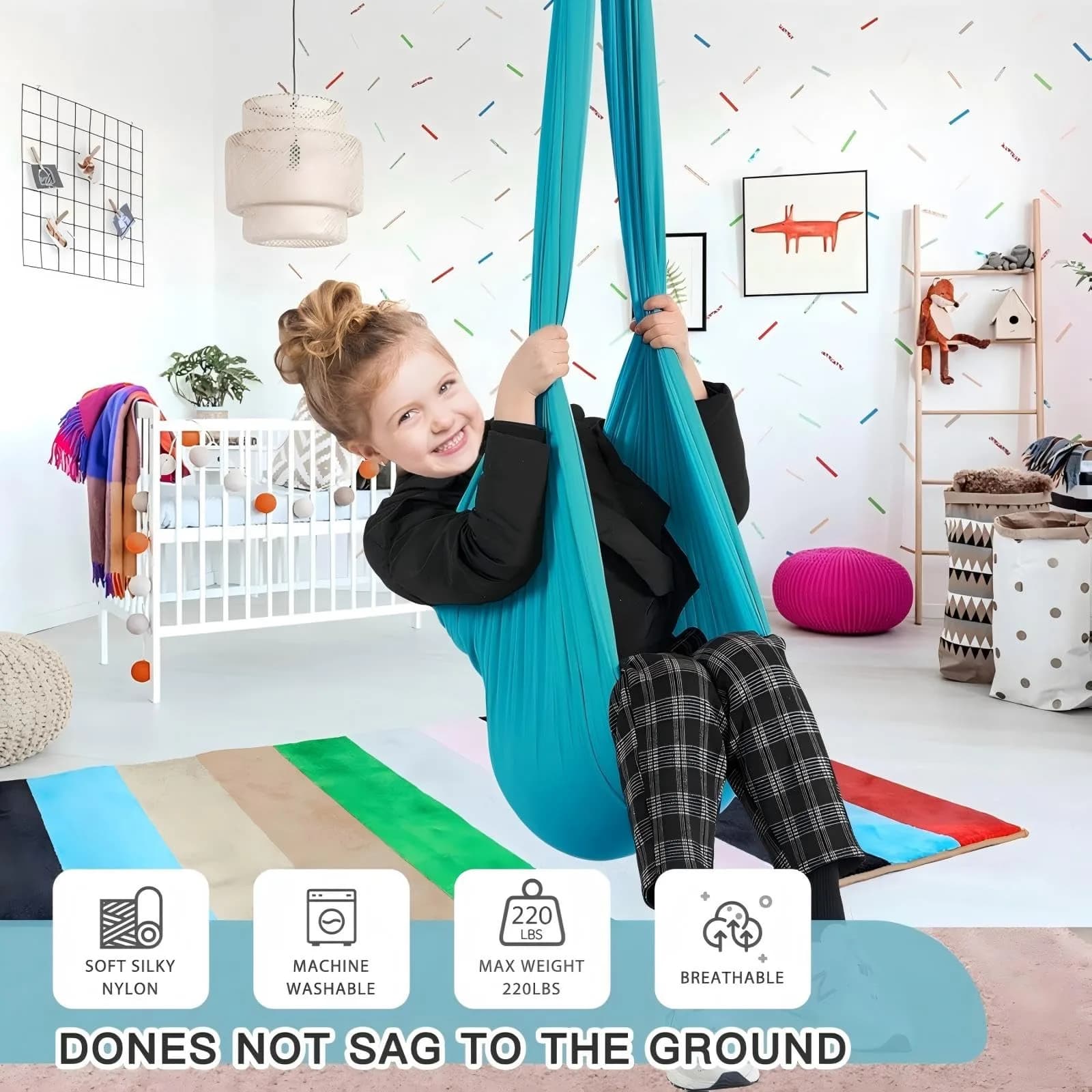 Aokitec Sensory Swing Chair for Kids & Adults, 110x63 inches (279x160 cm) | Soft Nylon Cuddle Hammock for Indoor/Outdoor Use thumbnail 5