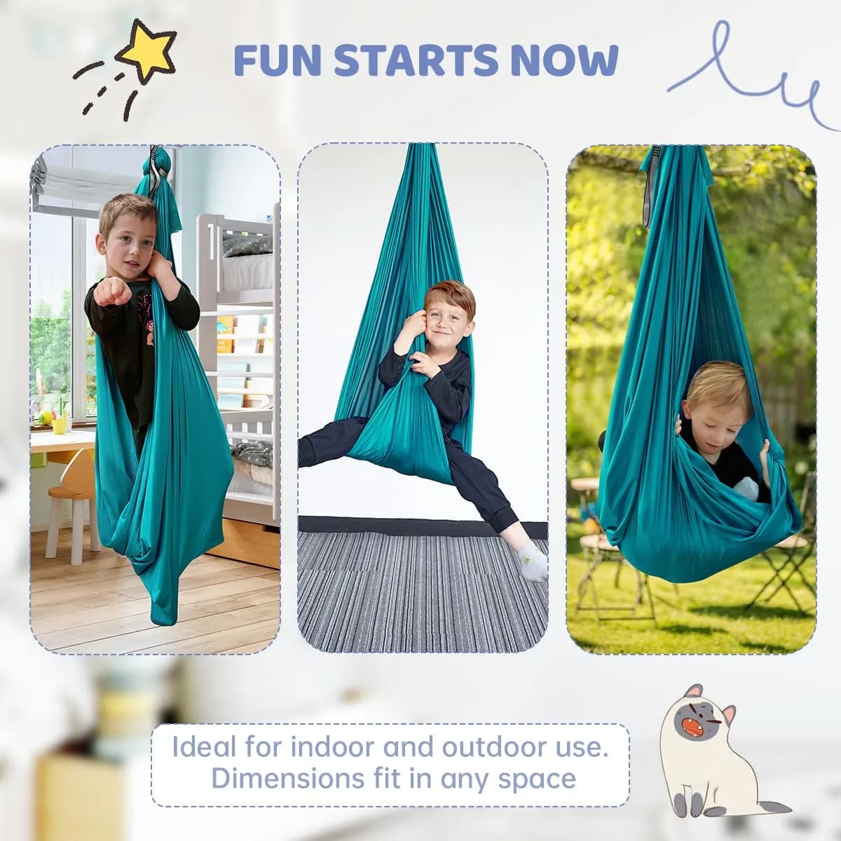 Aokitec Sensory Swing Chair for Kids & Adults, 110x63 inches (279x160 cm) | Soft Nylon Cuddle Hammock for Indoor/Outdoor Use thumbnail 6