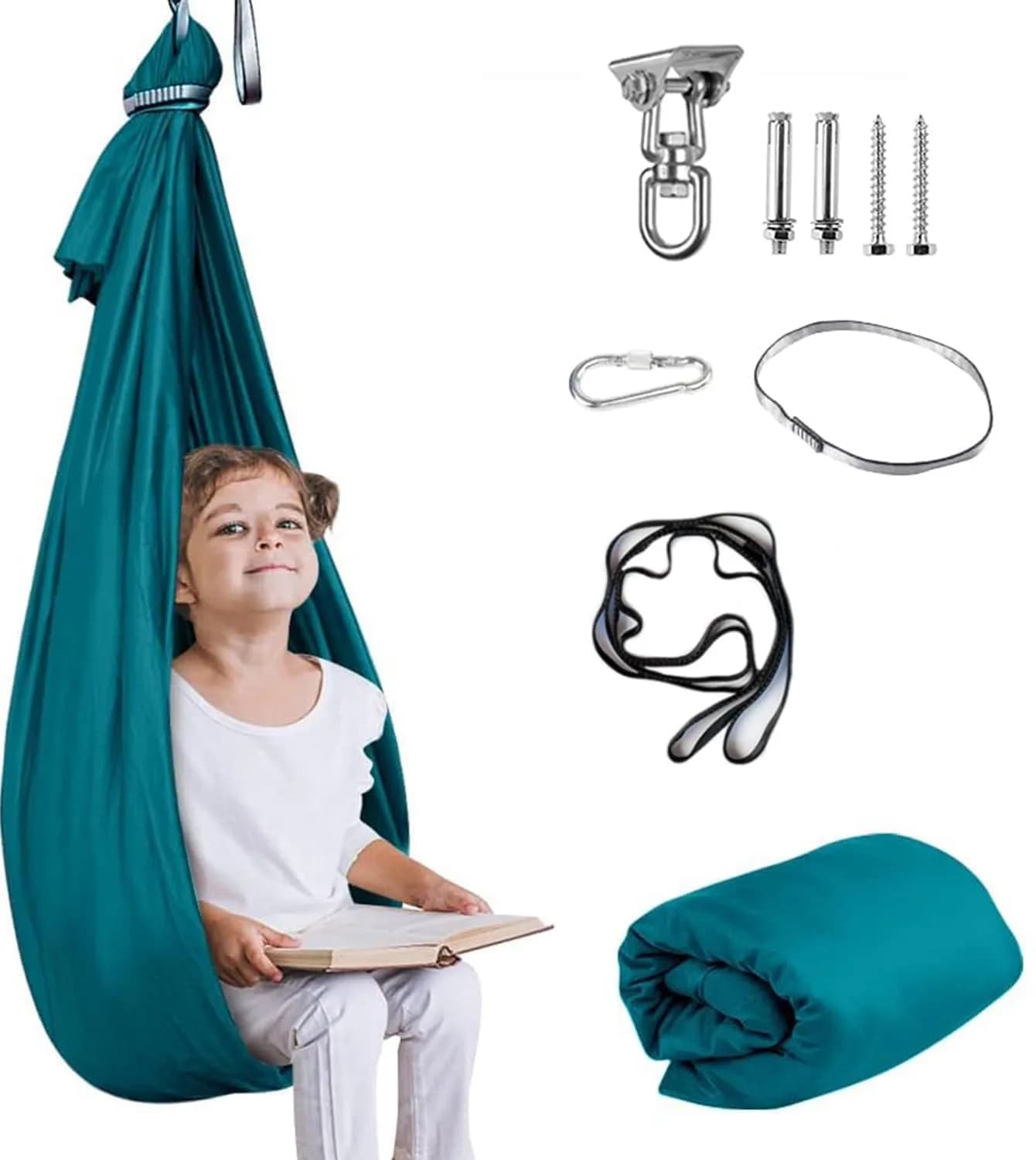 Aokitec Sensory Swing Chair for Kids & Adults, 110x63 inches (279x160 cm) | Soft Nylon Cuddle Hammock for Indoor/Outdoor Use thumbnail 1